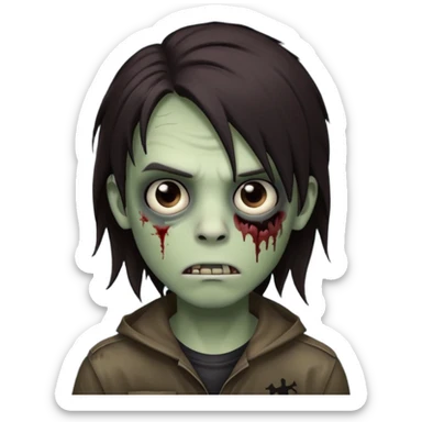 boy zombie with darkish brown long hair emo, no glasses sticker