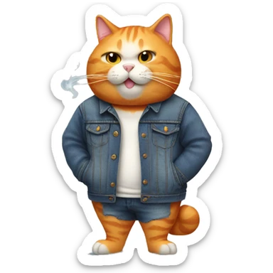Fat orange cat with denim jacket and a cigarette  sticker