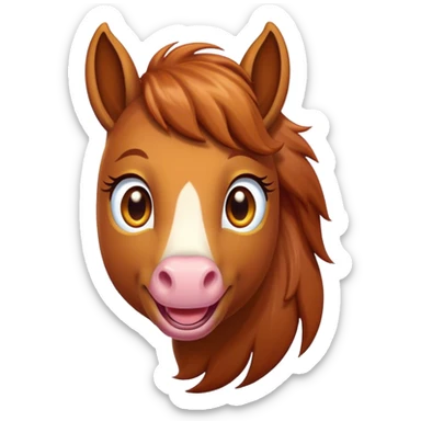 Cinematic Comical Chestnut Horse Portrait Emoji, Head tilted dramatically with an exaggeratedly amused expression, featuring a striking chestnut fur with a glossy finish and wide, expressive amber eyes filled with playful disbelief, Simplified yet hilariously expressive features, highly detailed, glowing with a slightly sassy glow, high shine, dramatic yet playful, stylized with an air of cheeky mischief, bright and endearing, soft glowing outline, capturing the essence of a spirited and over-the-top horse, so meme-worthy it feels like it could side-eye its way into internet fame instantly! sticker