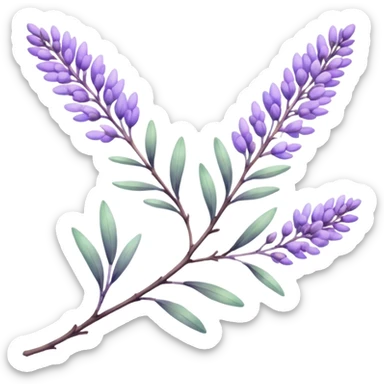 The art style is clean line art with delicate watercolor textures, pastel colors, and a dominant palette of lavender, soft lilac, and muted purple. Let the branch be more elongated sticker