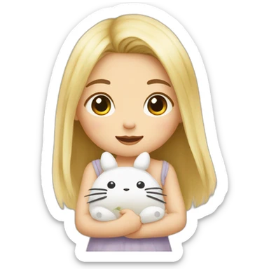 bébé fille blonde décoiffée avec une peluche Totoro  sticker