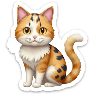 full body colourful calico tabby cat with disproportioned head with an anxious face and fully white front legs sticker