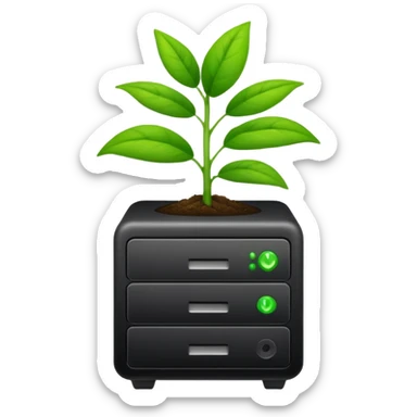 web hosting grow plan, server with growing green plant sticker