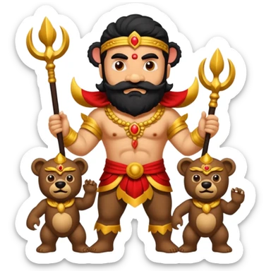 Ravana sura with bear and mustach young beautiful and terror with ten heads sticker