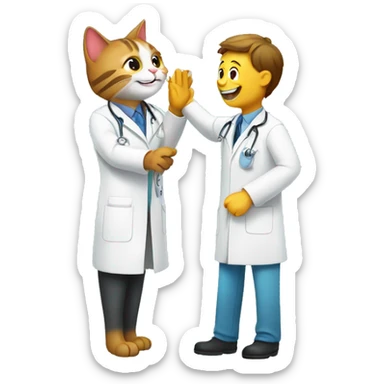 happy cat giving a veterinarian a high five sticker