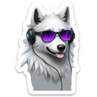 A beautiful cyberpunk Wolf wearing sunglass and headphones sticker
