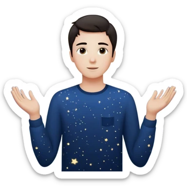 A young man stands in a vast, starry universe, surrounded by floating particles of light. Each particle represents a choice, a moment, a memory—his personal universe. He reaches out, touching one, knowing that everything he does stays in this space forever.  sticker