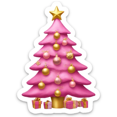 pink Christmas tree with pink and gold decorations  sticker