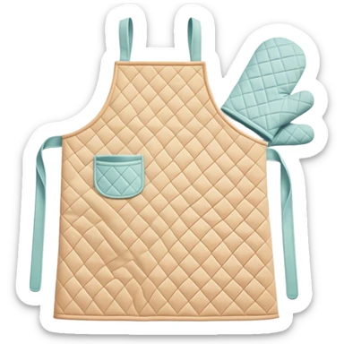 Cinematic Realistic Apron & Oven Mitts, a neatly folded soft pastel apron with subtle fabric textures, resting next to thickly padded oven mitts with a quilted pattern, warm golden kitchen lighting reflecting off the fabrics, evoking a sense of homely warmth and culinary creativity. sticker
