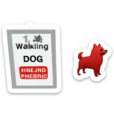 red spitz dog pooping next to a sign "dog walking prohibited" sticker