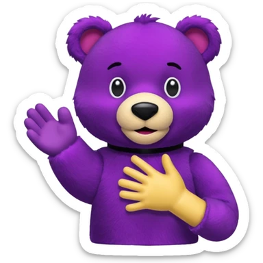 Bok the Hand Puppet from The Wiggles with purple bear puppet with  sticker