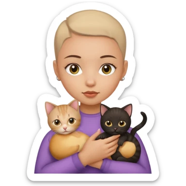 HAZEL EYES , BLACK BUZZ CUT LIGHT SKIN ROUND FACE GIRL hold kitten   sticker