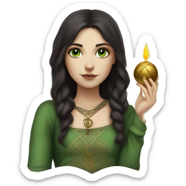 Slavic girl with dark burgundy hair green eyes with tarot sticker