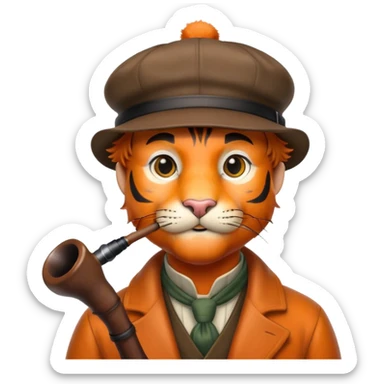 Tiger Sherlock Holmes with pipe and deerstalker hat sticker