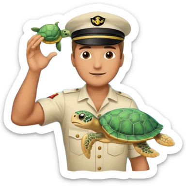 male marine conservationist releasing a sea turtle with ocean background sticker