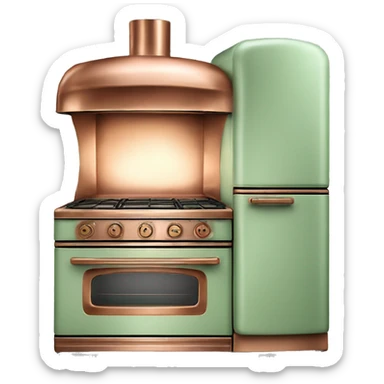 Realistic pastel green and metallic copper vintage oven. sticker