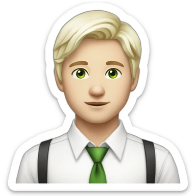beautiful blonde russian boy green eyed with white skin middle hair wearing white shirt with a tie sticker