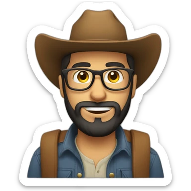 Bearded Arab guy with glasses and cowboy hat sticker