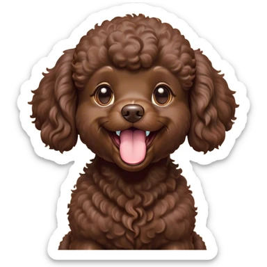 Cinematic Cute Yawning Chocolate Poodle Portrait Emoji, Head tilted slightly with a dramatic, wide-open yawn, displaying a soft, curly chocolate Fur with a refined texture, floppy ears slightly drooping, round brown eyes barely open in drowsy contentment, Simplified yet irresistibly adorable features, highly detailed, glowing with a soft, cozy glow, high shine, relaxed yet expressive, stylized with a touch of whimsy, bright and endearing, soft glowing outline, capturing the essence of a sleepy yet affectionate companion, so drowsy it feels like it could stretch right out of the screen and curl up for a nap! sticker