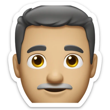 A face-on shot of a 30 year old caucasian man with black short hair wearing a tshirt. sticker