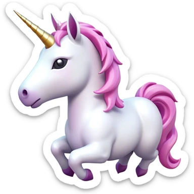 Clash of Clans aesthetic: Cinematic Playful Unicorn Mount Emoji, rendered in a 3D vector-style similar to standard emojis with minimal shading and bold, simplified shapes. A compact, isometric majestic unicorn with a spiraled horn and flowing mane, softly glowing with a magical celestial charm. Simplified yet unmistakably iconic, highly detailed and consistent, glowing with a soft radiant brilliance and high shine. Stylized with a touch of enchanted fantasy and a soft glowing outline, capturing the essence of a mythical mount with a friendly, playful elegance! sticker