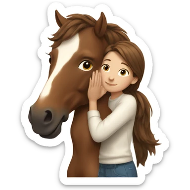 Girl with brown hair hugging brown horse with white spots  sticker