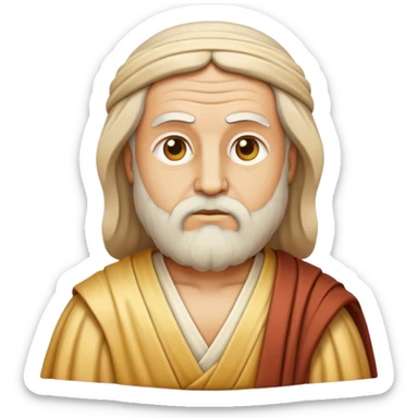 Cinematic Realistic Plato Portrait Emoji, depicted as a wise ancient philosopher with a contemplative expression in classical robes, rendered with soft textures and timeless serene lighting that captures his intellectual legacy. sticker