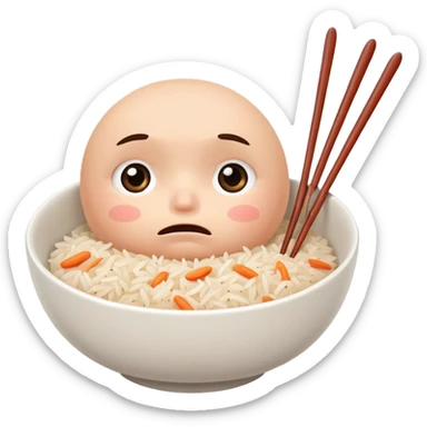 A bowl of rice with a worried, caring face,worring face — like it’s gently asking, ‘Did you eat?’ Holding spoon and chopsticks, ready to take care of you. sticker