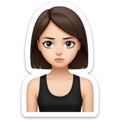 a fair girl with straight brunette hair, black tank top, eyeliner on. Looking sad sticker