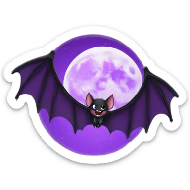 purple black vampire bat wings flying in front of large dripping crescent moon sticker