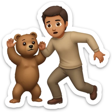 A man being lovingly chased by a bear but he thinks the bears going to eat him  sticker