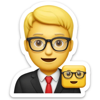 Créer un emoji nerd le perso doit être une tête basique d'emoji jaune avec une grosse paire de lunettes rectangulaires noires 3 boutons sur chaque joue et une dent qui dépasse  sticker