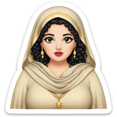 big plus size, arab, long black curly hair, baddie,pretty, makeup, lipgloss, black eyeliner, dupatta/shawl
 sticker