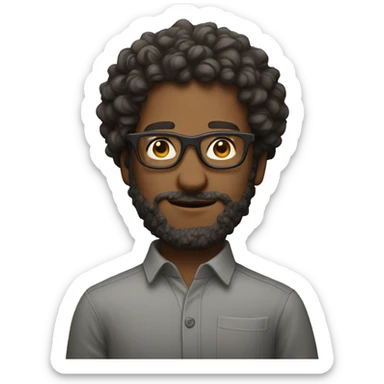 A dude wearing glasses with curly hair and a top had  sticker