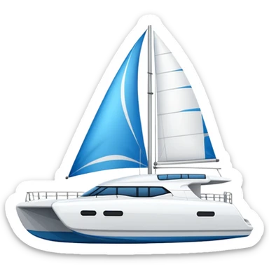 A catamaran with a white background. No wording or lettering on the boat  sticker