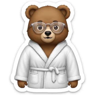 A bear wearing glasses and a bathrobe sticker