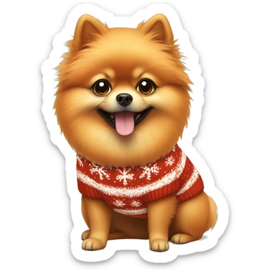 Orange pomeranian wearing christmas sweater sticker