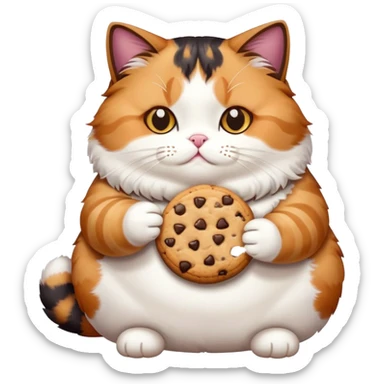 Fat calico cat holding a cookie sticker