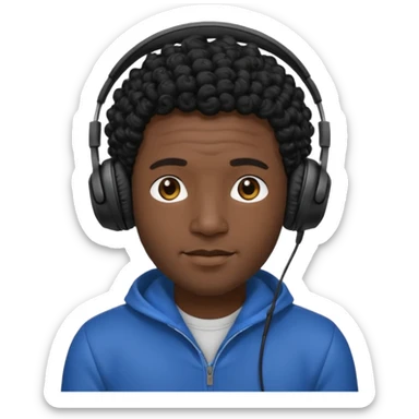 black curly hair man wearing headphones no microphone sticker