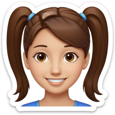 a brown haired girl  in one high ponytail but make her really pretty with brown eyes sticker
