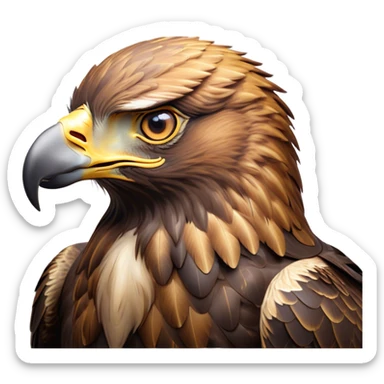 Cinematic Noble Golden Eagle Portrait Emoji, Poised and majestic, with a powerful, broad build, regal hooked beak, and piercing, intense eyes set against richly golden-brown plumage, Simplified yet sharp and sophisticated features, highly detailed, glowing with a soft, amber radiance, high shine, intelligent and commanding, stylized with an air of aerial supremacy, focused and determined, soft glowing outline, capturing the essence of a watchful and confident golden eagle that appears ready to soar out of the screen with effortless authority! sticker