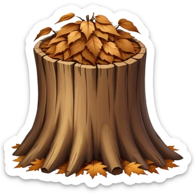 tree trunk with pile of leaves preparing for winter sticker