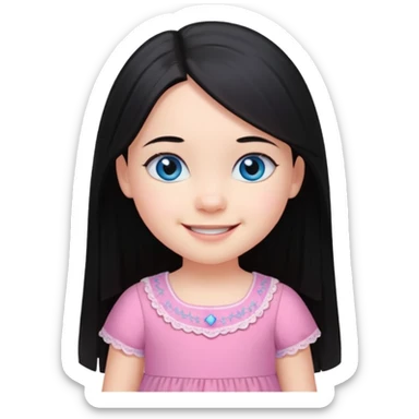3yr old girl long straight black hair blue eyes happy sticker