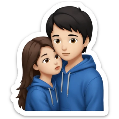 Girl with brown hair kissing boy with black hair and a hoodie  sticker