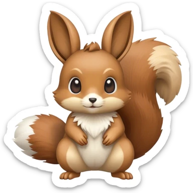 Cute cool animal hybrid Fakemon full body, brown, beige, squirrel-eevee-bunny sticker