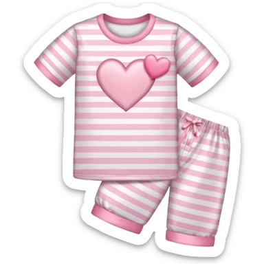 Satin baby pink and white striped pajamas with a pink heart on the pocket sticker
