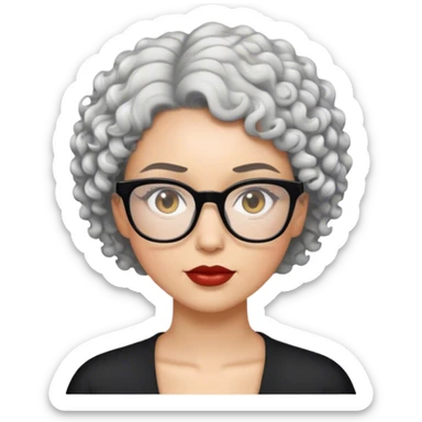 Mulher branca de cabelo curto preto cacheado e óculos branco sticker