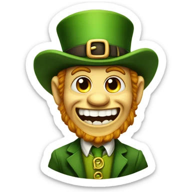 Leprechaun with laughably crossed eyes and an open mouth with crooked teeth. Just one yellow skin. Eyes more crossed. Whole body cross the eyes. Small beady eyes sticker
