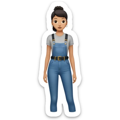 High waisted skinny jeans overalls very tight with big black leather belt sticker