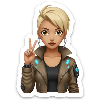 Woman with her tongue out in cyberpunk clothing and giving the middle finger. Looking naughty. sticker